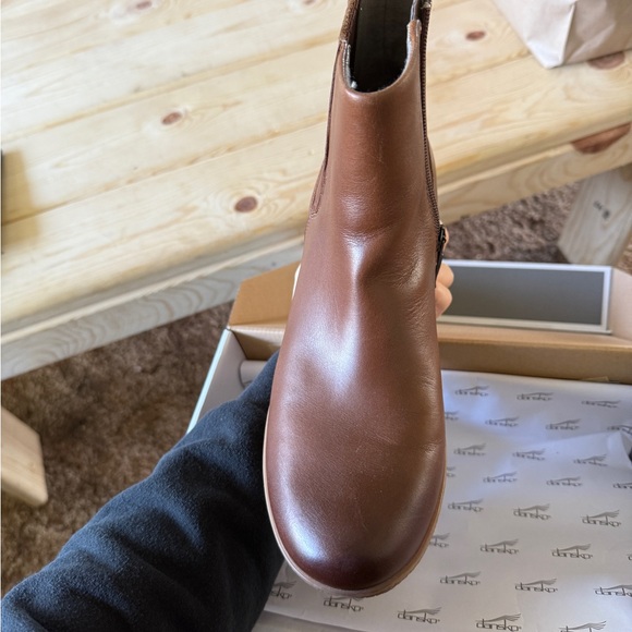 Dansko Brown Leather Ankle Boot with Low Stacked Heel - Picture 2 of 5